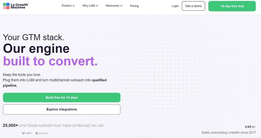 La Growth Machine homepage — multichannel GTM outreach platform for LinkedIn, email and Twitter